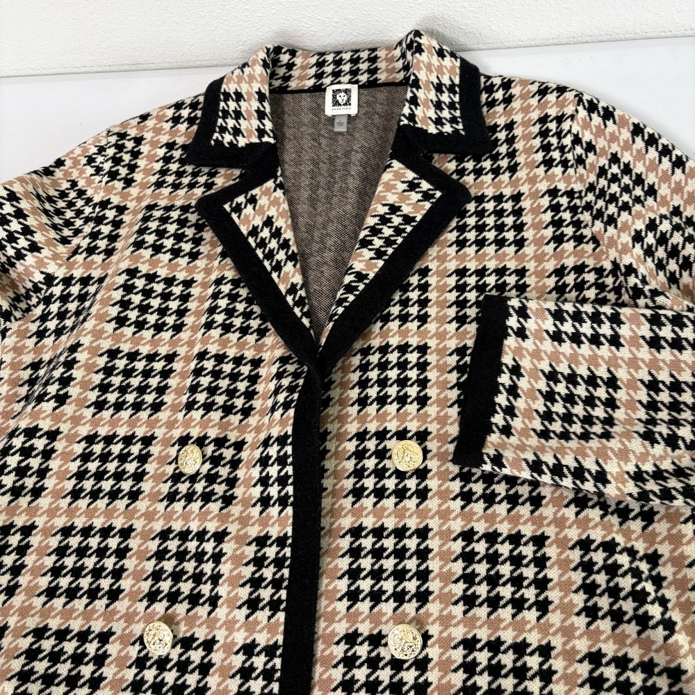 Anne Klein Blazer Sweater Size L Tan Black Houndstooth Knit Gold Buttons Open - Picture 9 of 11